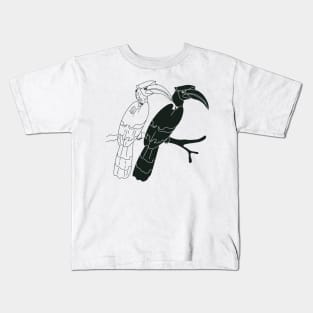 monochrome illustration of a pair of hornbills Kids T-Shirt